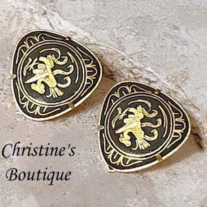 Damascene dragon earrings, vintage, clip ons